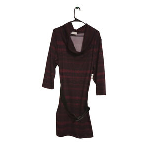 Bobbie Brooks Long Sleeve Cowl Neck With Belt Dress Size 2X Red & Black 39"L